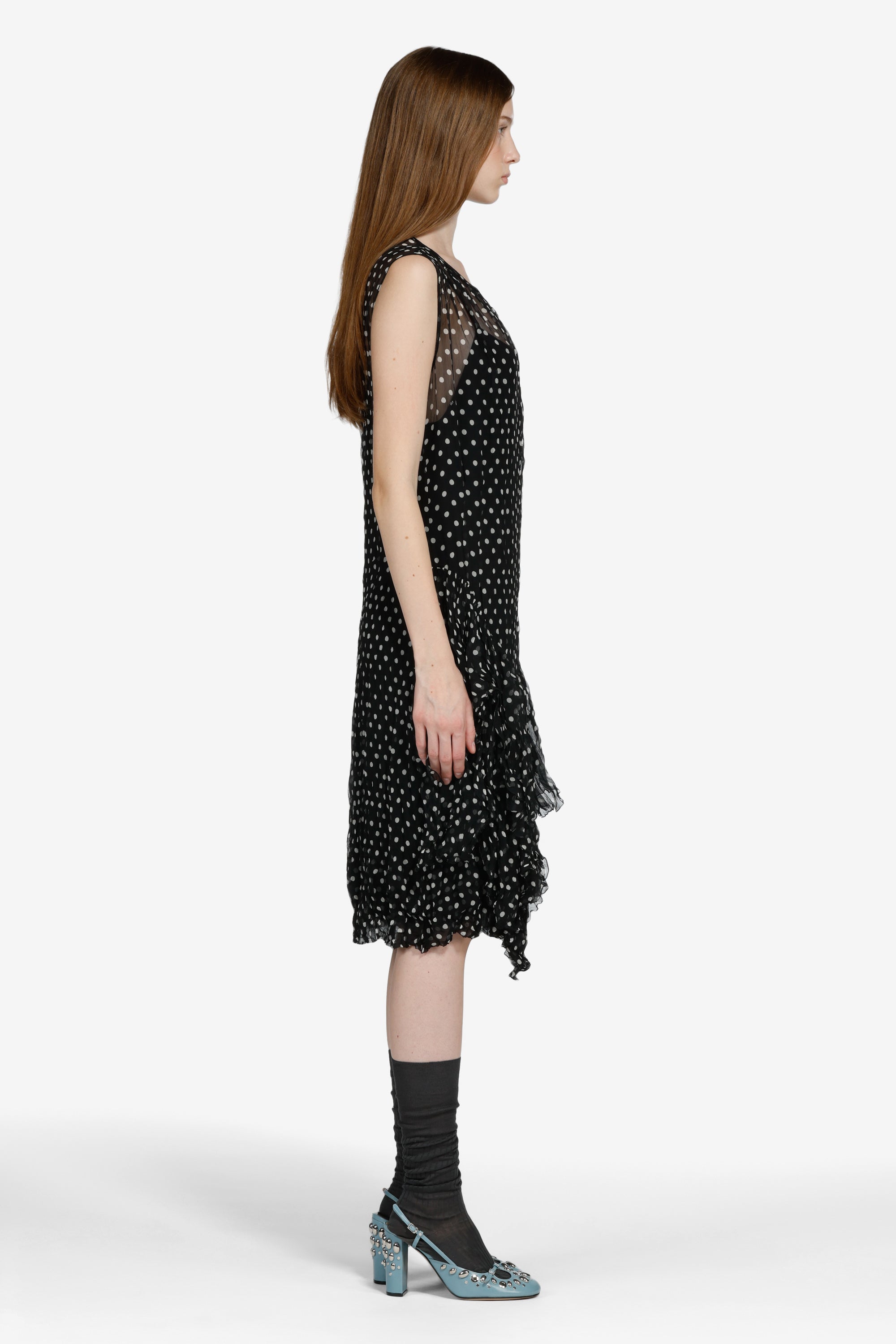 Polka dot dress with ruffles